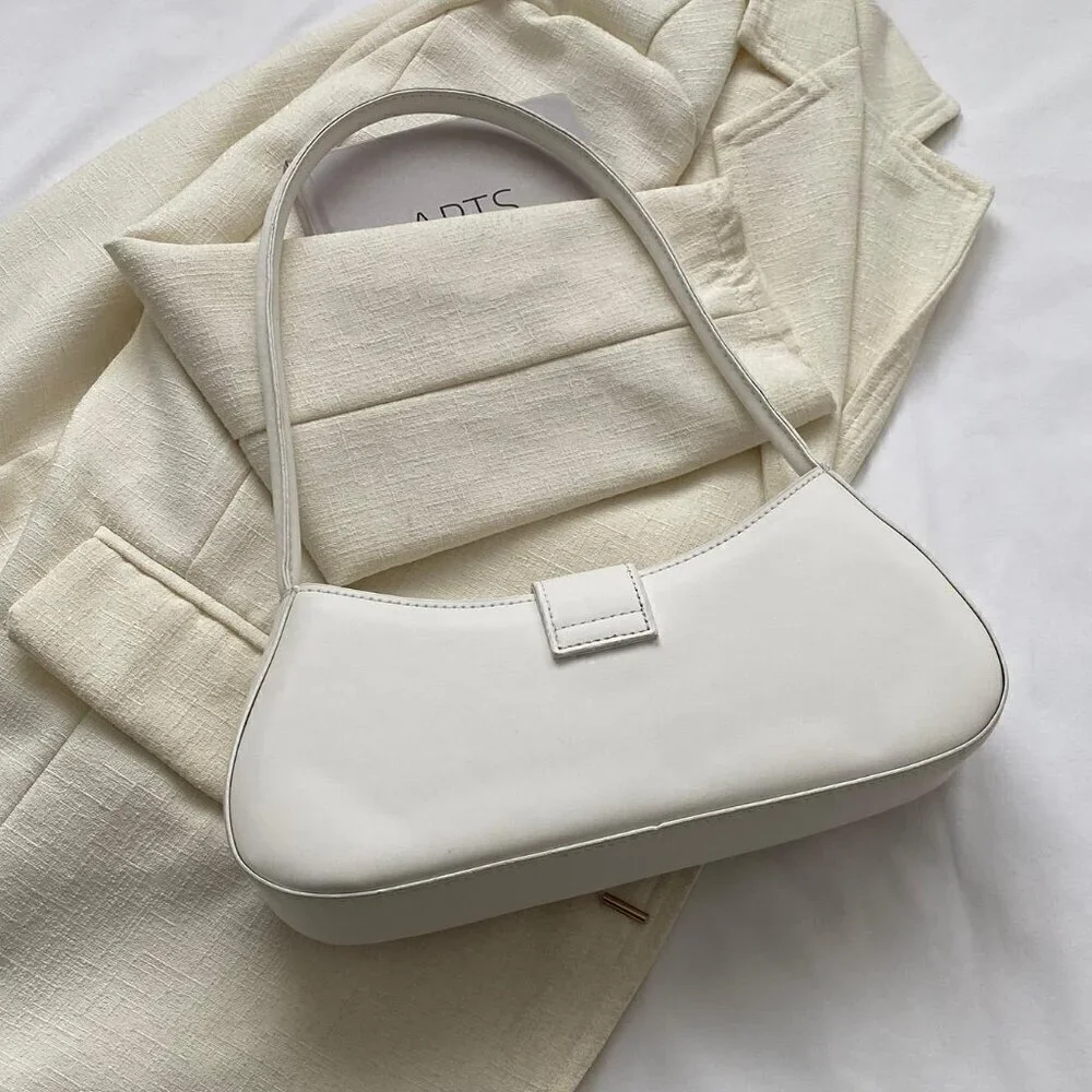 White Casual Women's Belt Buckle Handbag Summer Shoulder Bag
